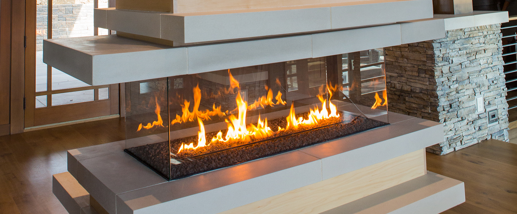beautiful four sided custom fireplace