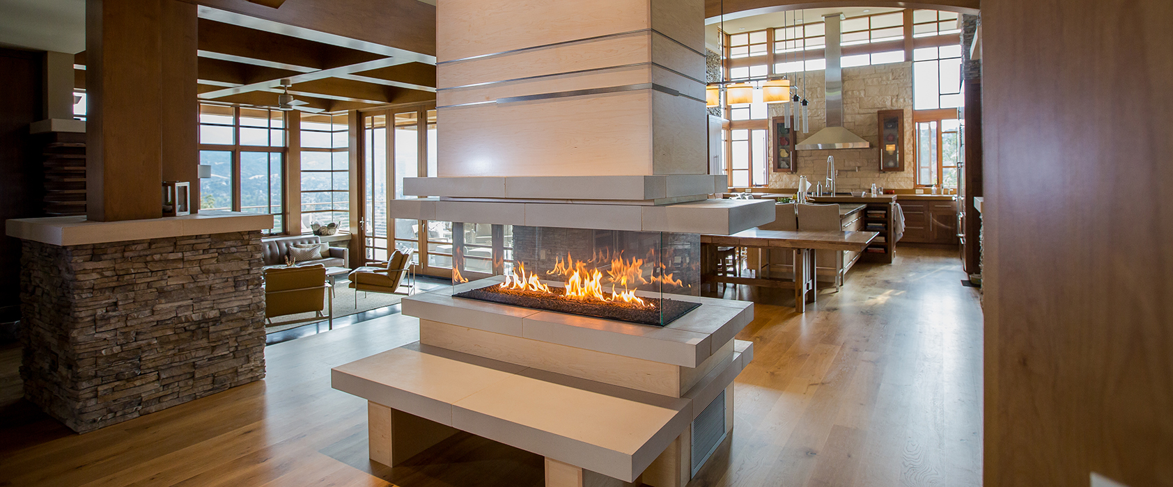 Modern Four Sided custom fireplace