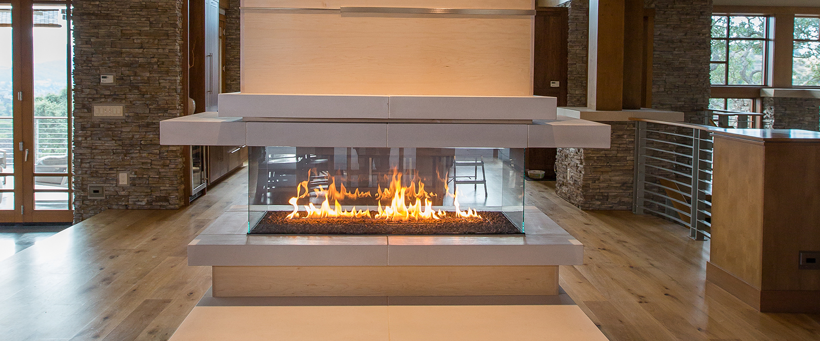 beautiful four sided custom fireplace