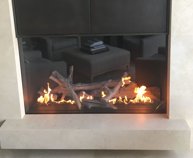 custom see through fireplace