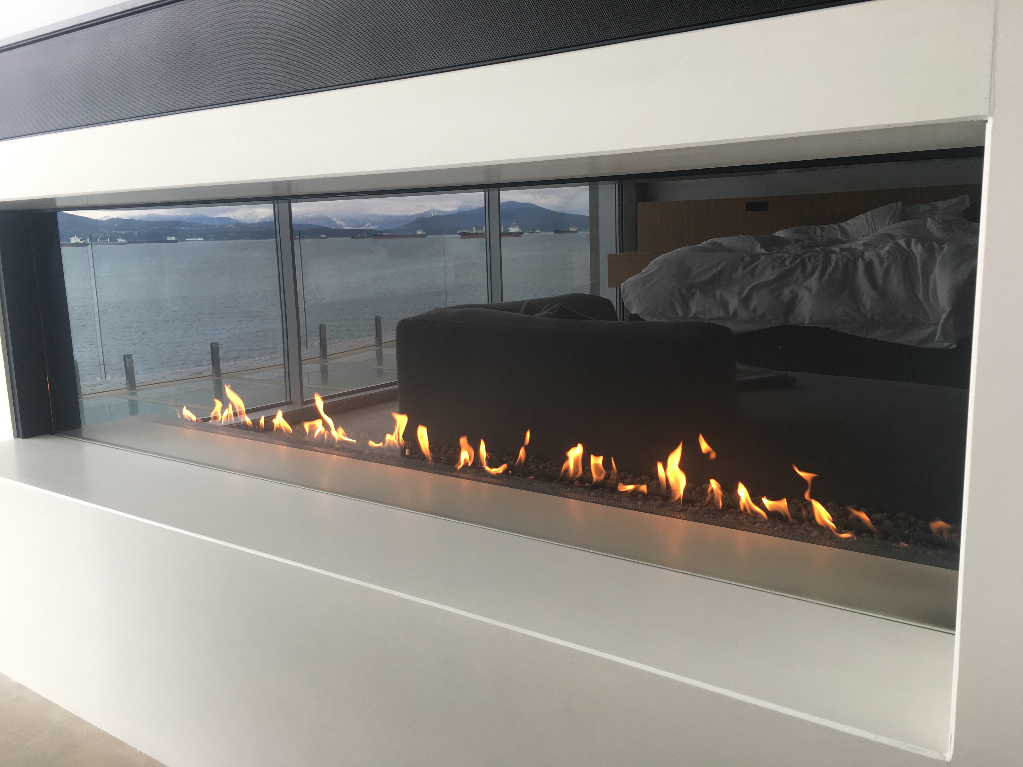 modern custom linear fireplace